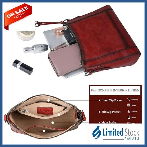 Genuine Leather Crossbody Bag with Adjustable Straps, Medium Hobo Purse - Picture 7 of 8